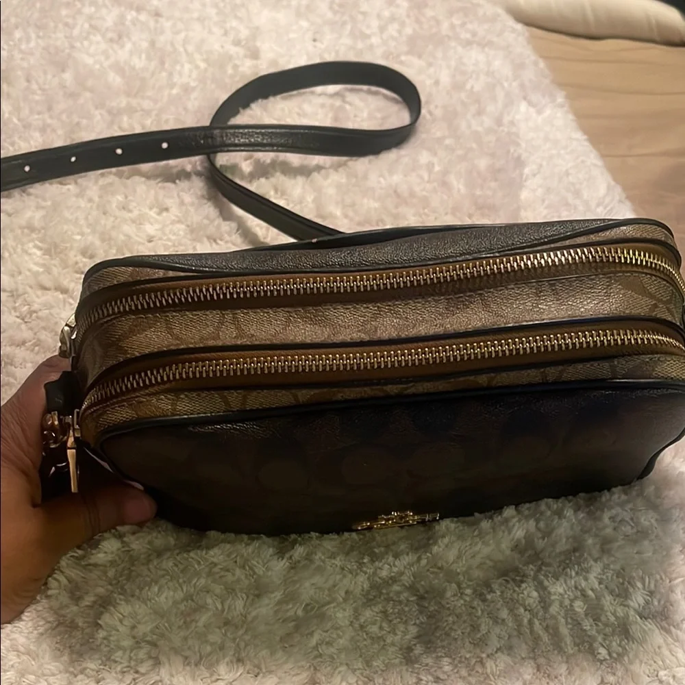 Coach Brown and Cream Crossbody Bag with Sleek Design